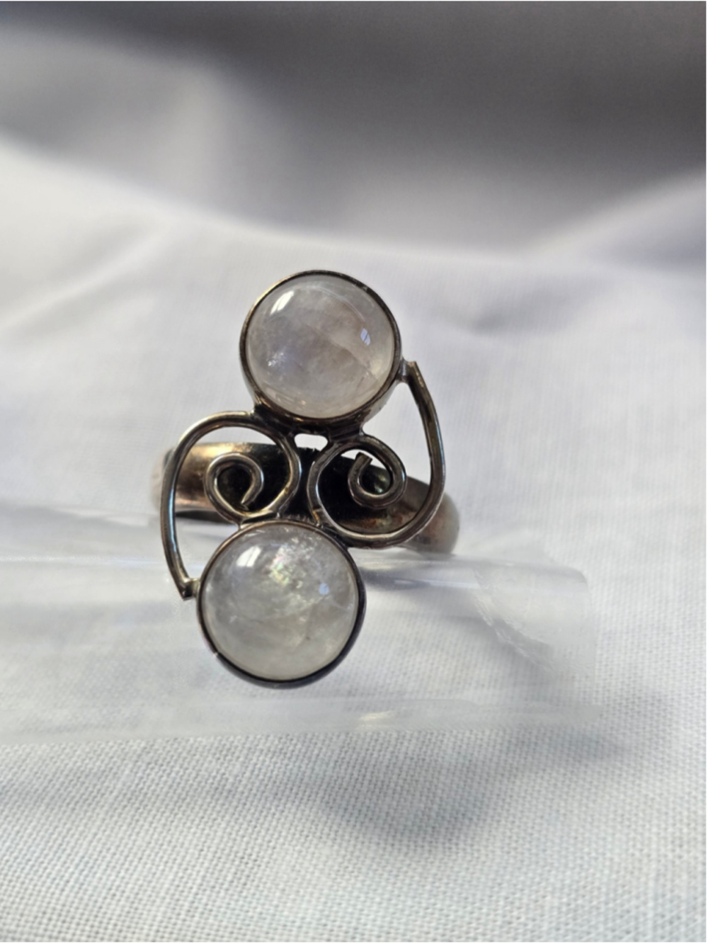 Vintage Dominique Dinouart DDD Mexico 925 Silver Moonstone Bypass Ring Size 10